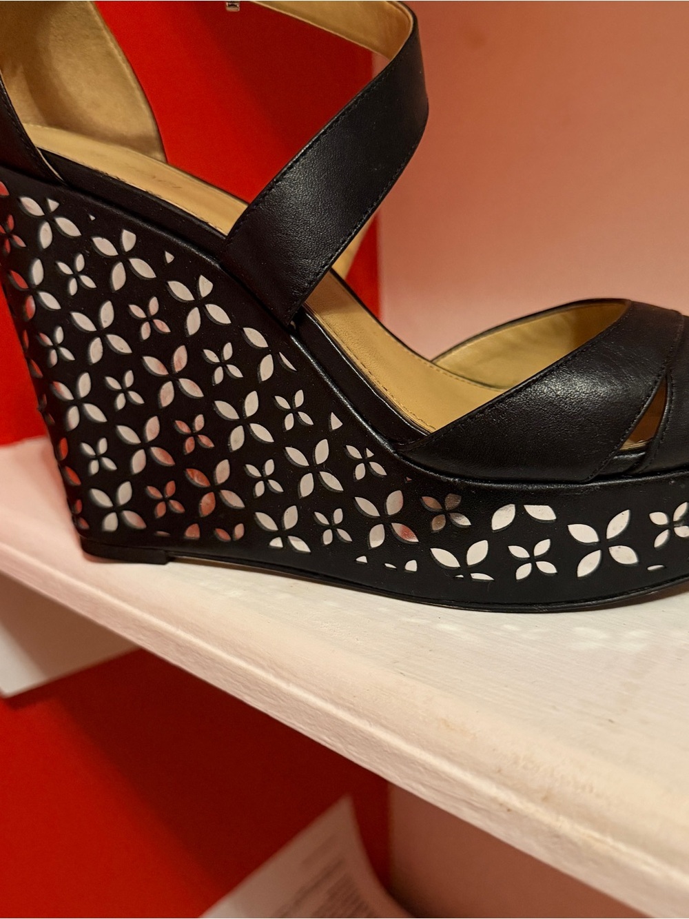 KORS Michael Kors Black Laser-Cut Wedge Sandals